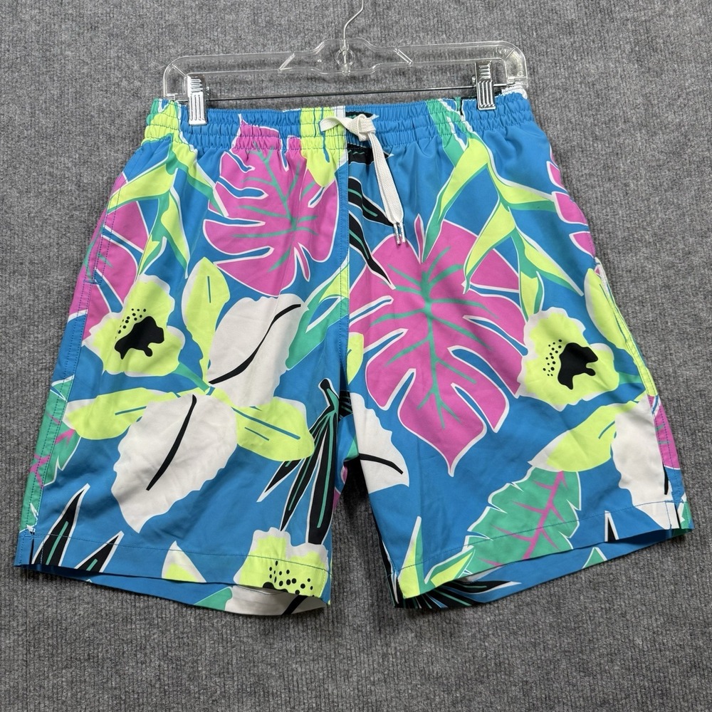 Chubbies Tropical Floral Swim Trunks Mens Large 7" Inseam Blue Pink Beach